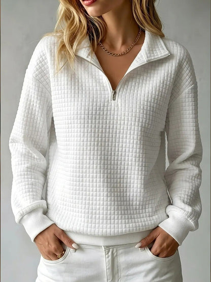 🎉 Ekskluzywna oferta dla członków | ✨ Damska bluza z kołnierzykiem i zamkiem – luźny wygodny krój, elegancka kraciasta faktura i młodzieżowy styl na co dzień