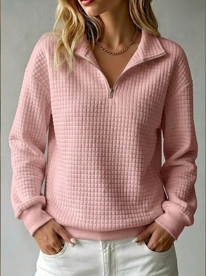 🎉 Ekskluzywna oferta dla członków | ✨ Damska bluza z kołnierzykiem i zamkiem – luźny wygodny krój, elegancka kraciasta faktura i młodzieżowy styl na co dzień