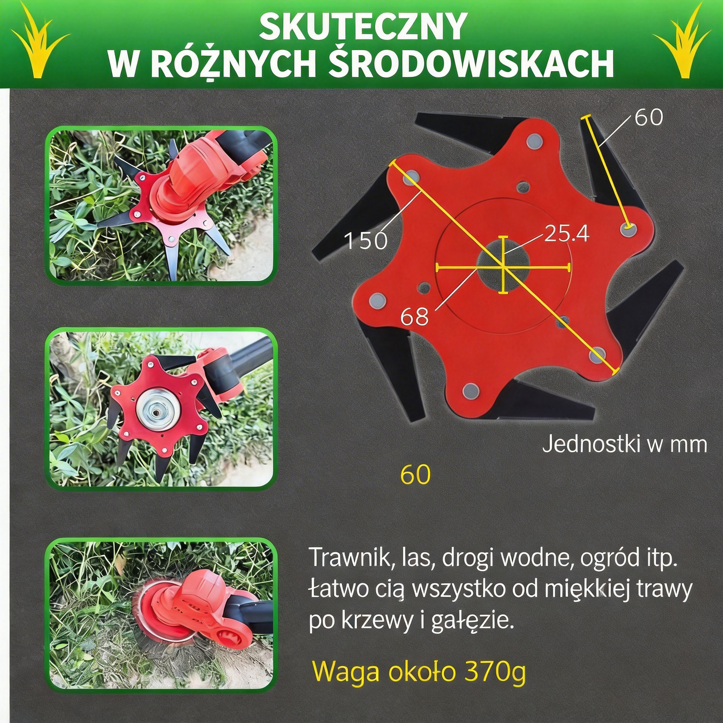 Wzmocnione i trwałe uniwersalne 6-ostrzowe ostrze do kosiarki 🌿 mocne koszenie trawy i zarośli, ostre i wydajne 💪🔥
