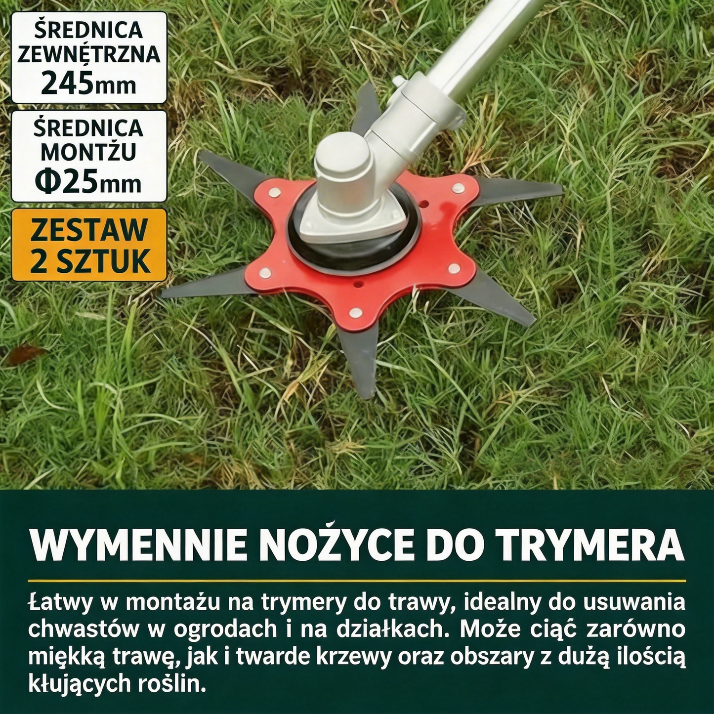 Wzmocnione i trwałe uniwersalne 6-ostrzowe ostrze do kosiarki 🌿 mocne koszenie trawy i zarośli, ostre i wydajne 💪🔥