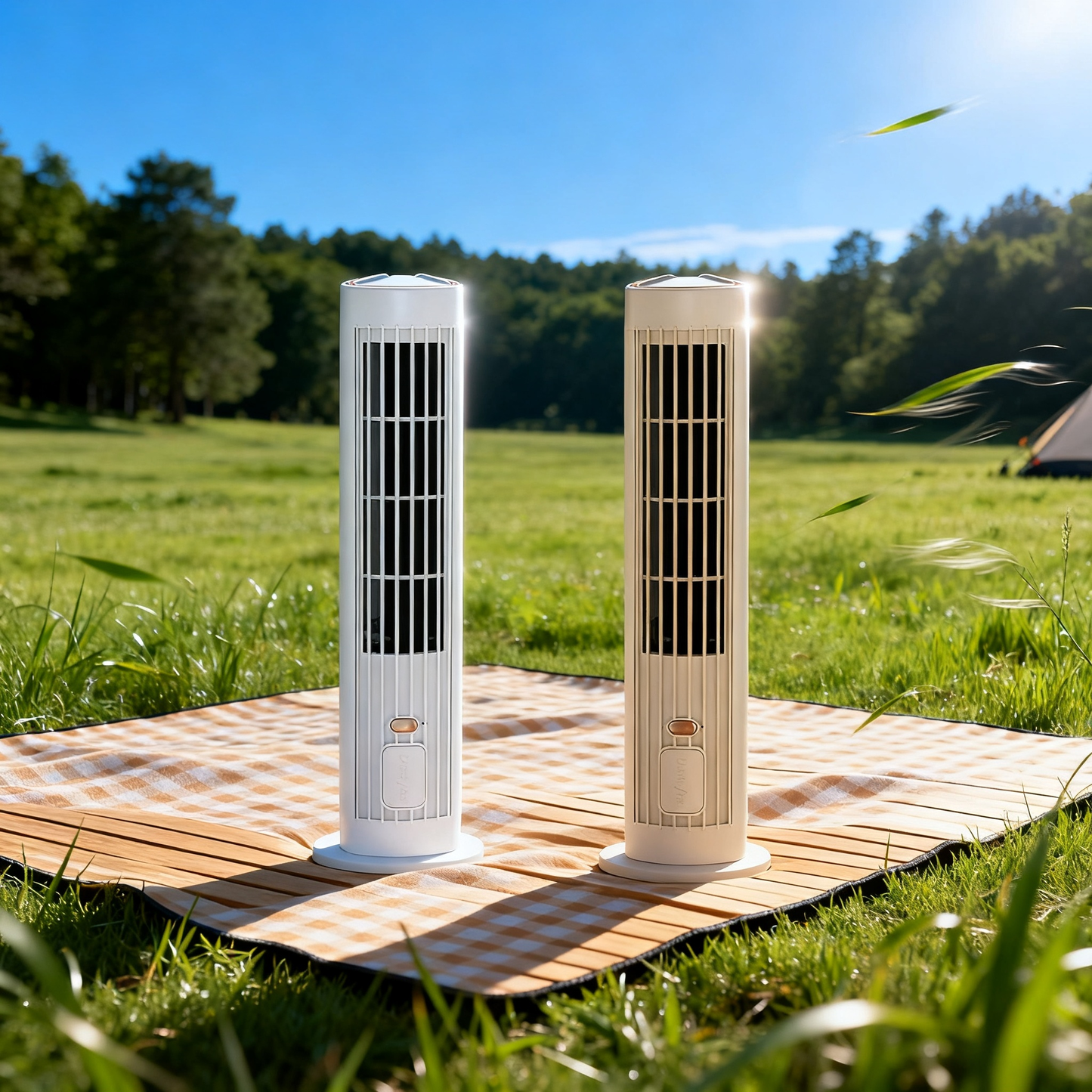 ❄️ 2 w 1 ładowany przez USB biurkowy i stojący wentylator wieżowy – cichy mini wentylator do biura, nauki, kempingu i użytku na zewnątrz | przenośny, silny strumień powietrza, letni hit 🔥