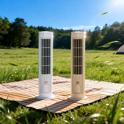 ❄️ 2 w 1 ładowany przez USB biurkowy i stojący wentylator wieżowy – cichy mini wentylator do biura, nauki, kempingu i użytku na zewnątrz | przenośny, silny strumień powietrza, letni hit 🔥